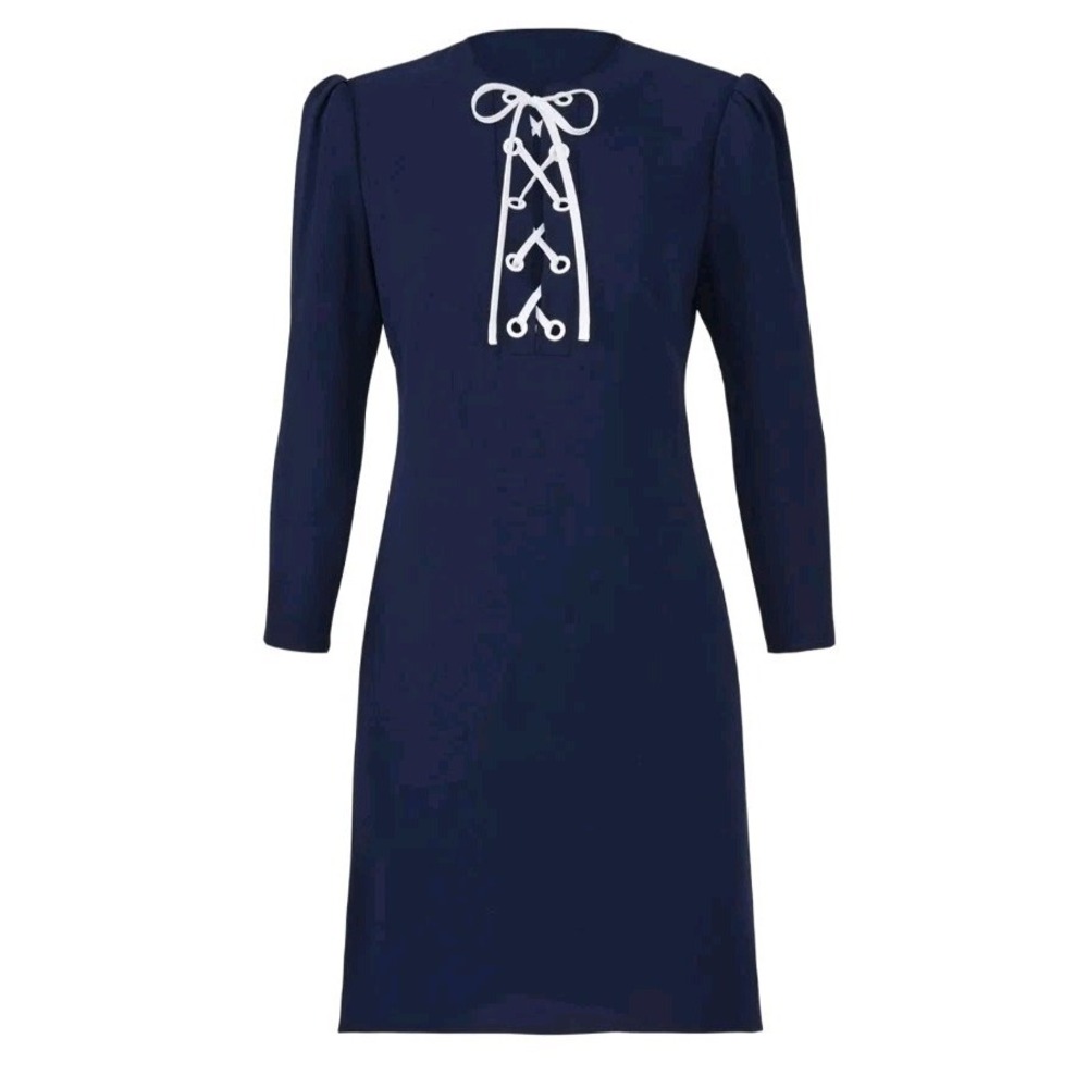 Shoshanna Navy Nikko Dress Lace-Up Nautical Sz 12 3/4 Sleeve MSRP $395 - Picture 5 of 7